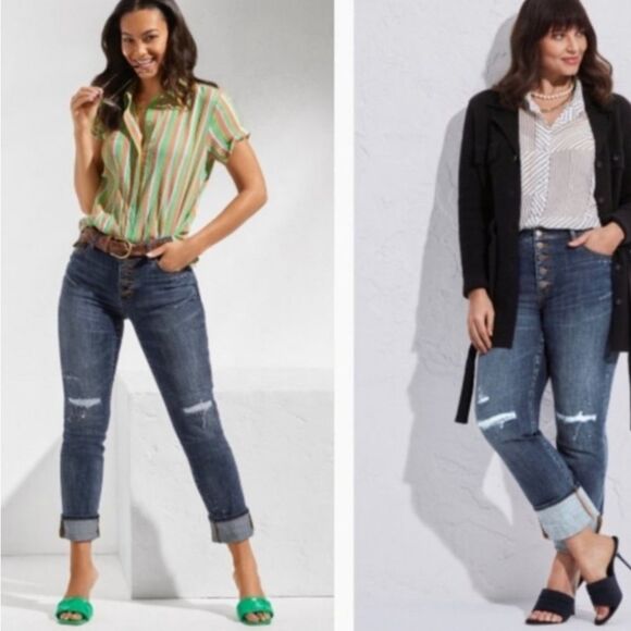 Cabi #6068 Button Fly Straight Leg Jeans Distressed Stretch Size 0 - Picture 1 of 6